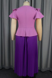 Elegant Buttons Patchwork Pleated V Neck Long Dresses