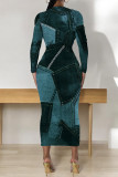 Casual Faux Denim Print Distressed O Neck Printed Dresses
