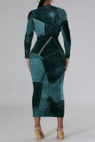 Casual Faux Denim Print Distressed O Neck Printed Dresses