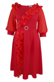 Elegant Solid Color Beading Stringy Selvedge O Neck Long Plus Size Dresses