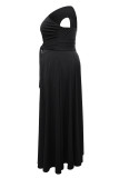 Casual Solid Color Slit Oblique Collar Long Dresses