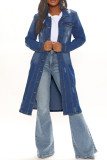 Fashion Casual Solid Patchwork Turndown Collar Long Sleeve Denim Jacket