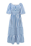 Casual Striped Print Patchwork V Neck Long Dresses