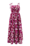 Sexy Casual Print Backless Belted Spaghetti Strap Long Dresses