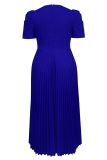 Elegant Solid Color Beading Zipper Pleated V Neck Long Plus Size Dresses