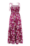 Sexy Casual Print Backless Belted Spaghetti Strap Long Dresses