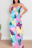Sexy Graffiti Print Cartoon Pocket Contrast V Neck Printed Dresses