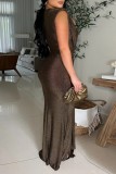 Sexy Formal Solid Color Patchwork Deep V Neck Long Dresses