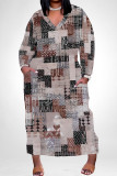 Casual Colorblock Floral Print Pocket Contrast V Neck Printed Plus Size Dresses