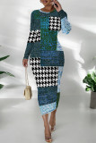 Casual Plaid Cartoon Print Flowers Contrast O Neck Printed Dresses