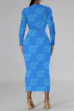 Elegant Geometric Print Contrast O Neck Printed Dresses