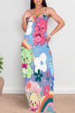 Sexy Graffiti Print Cartoon Pocket Contrast V Neck Printed Dresses