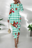 Casual Plaid Cartoon Print Flowers Contrast O Neck Printed Dresses