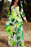 Elegant Floral Print Pocket Contrast V Neck Printed Dresses