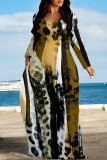 Elegant Floral Print Pocket Contrast V Neck Printed Dresses