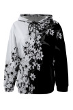 Casual Geometric Print Flowers Heart Shaped Draw String Pocket Hooded Tops