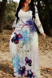Elegant Floral Print Pocket Contrast V Neck Printed Dresses