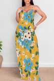 Sexy Floral Print Pocket Contrast V Neck Printed Dresses