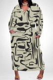 Casual Colorblock Floral Print Pocket Contrast V Neck Printed Plus Size Dresses