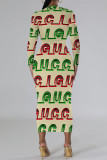 Elegant Geometric Print Contrast O Neck Printed Dresses
