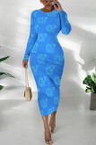 Elegant Geometric Print Contrast O Neck Printed Dresses