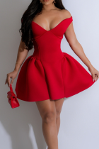 Sexy Solid Color Patchwork Backless V Neck A Line Dresses