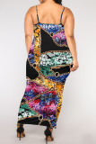 Sexy Chain print Leopard Contrast U Neck Printed Plus Size Dresses