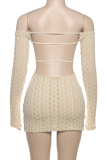 Sexy Solid Color Patchwork Backless Off Shoulder Wrapped Skirt Dresses
