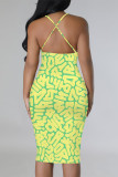 Sexy Letter Print Stripe Contrast Printed Dresses