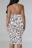 Sexy Letter Print Stripe Contrast Printed Dresses