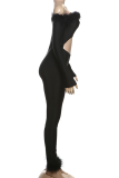Sexy Solid Color Patchwork Off Shoulder Skinny Jumpsuits