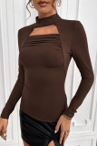 Sexy Solid Hollowed Out Half A Turtleneck Tops