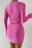 Sexy Solid Knotted O Neck Long Sleeve Two Pieces