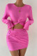 Sexy Solid Knotted O Neck Long Sleeve Two Pieces