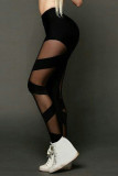 Sportswear Solid Color See-Through Mesh Skinny High Waist Solid Color Bottoms
