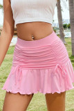 Sweet Celebrities Solid Draw String Fold High Waist Type A Solid Color Bottoms