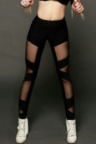 Sportswear Solid Color See-Through Mesh Skinny High Waist Solid Color Bottoms