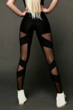 Sportswear Solid Color See-Through Mesh Skinny High Waist Solid Color Bottoms
