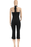 Casual Solid Color Backless Halter Sleeveless Two Pieces