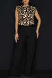 Casual Leopard Print Basic O Neck Sleeveless Two Pieces
