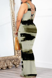 Casual Geometric Print Backless Contrast O Neck One Step Skirt Dresses