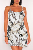 Sexy Geometric Print Contrast U Neck Printed Dresses