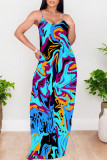 Sexy Skull Head Striped Print Pocket Contrast O Neck Printed Dresses
