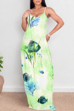 Casual Floral Print Pocket Contrast O Neck Printed Dresses