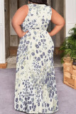 Casual Floral Print Lace Up Slit V Neck Printed Plus Size Dresses