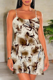 Sexy Geometric Print Contrast U Neck Printed Dresses