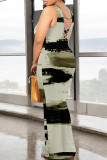 Casual Geometric Print Backless Contrast O Neck One Step Skirt Dresses