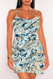 Sexy Geometric Print Contrast U Neck Printed Dresses