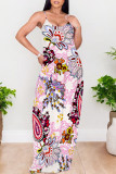 Sexy National Totem Print Pocket Contrast O Neck Long Dresses