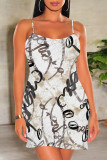 Sexy Geometric Print Contrast U Neck Printed Dresses
